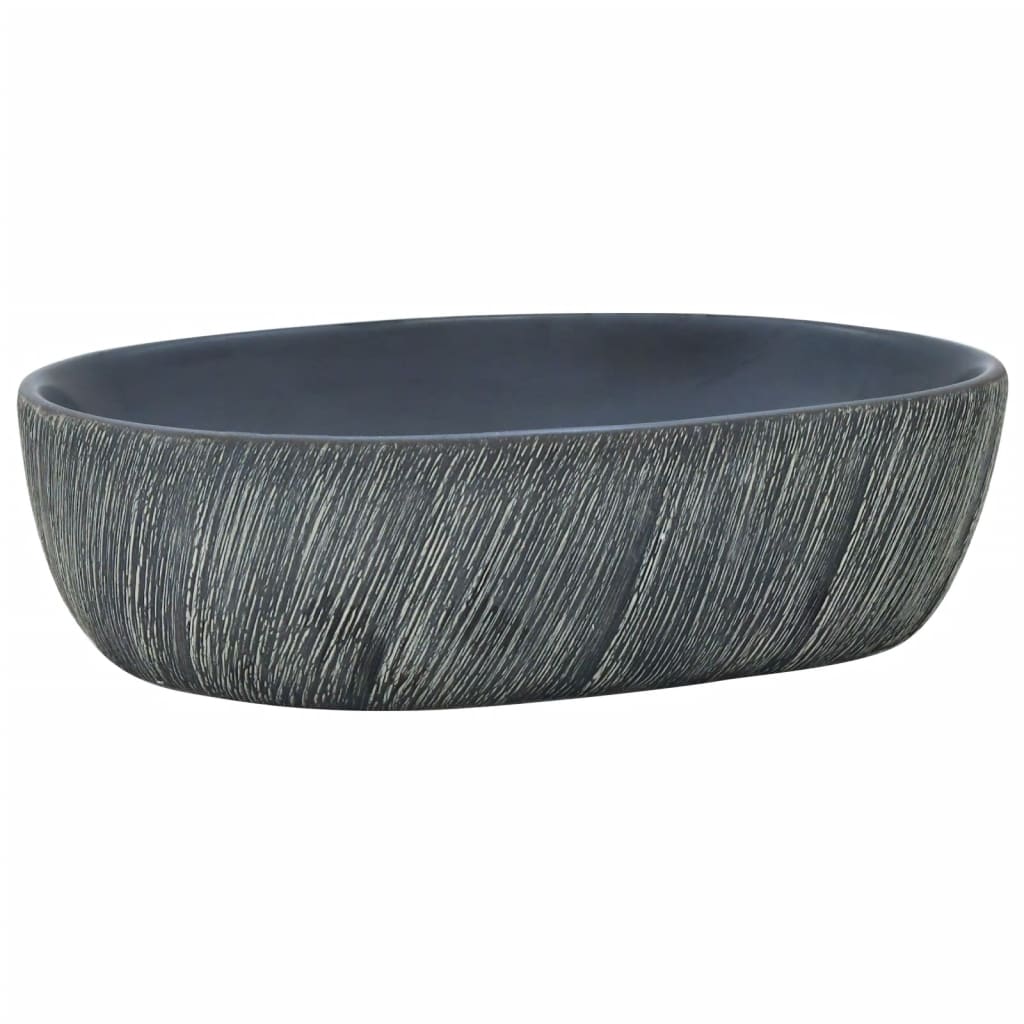 Countertop Basin Black and Grey Oval 47x33x13 cm Ceramic