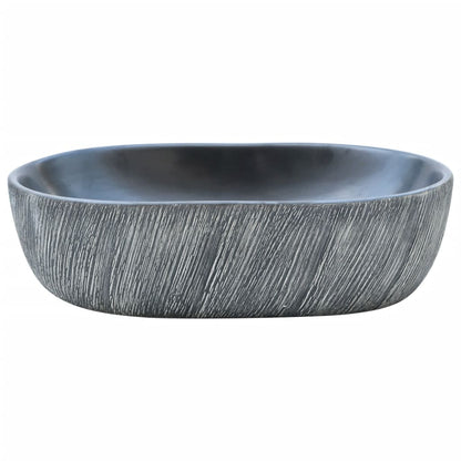 Countertop Basin Black and Grey Oval 47x33x13 cm Ceramic