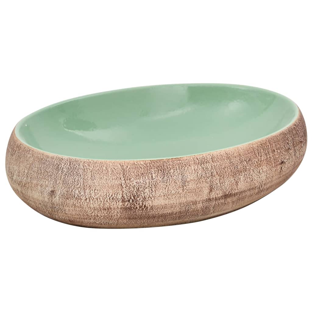 Countertop Basin Green and Brown Oval 59x40x15 cm Ceramic