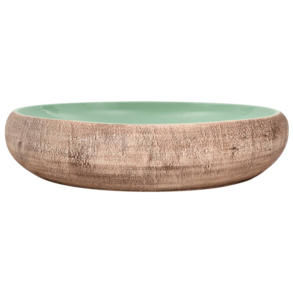 Countertop Basin Green and Brown Oval 59x40x15 cm Ceramic