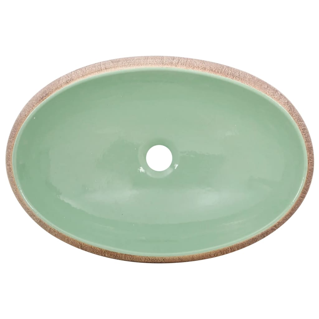 Countertop Basin Green and Brown Oval 59x40x15 cm Ceramic