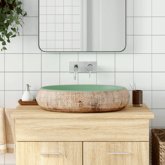 Countertop Basin Green and Brown Oval 59x40x15 cm Ceramic