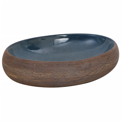 Countertop Basin Brown and Blue Oval 59x40x15 cm Ceramic