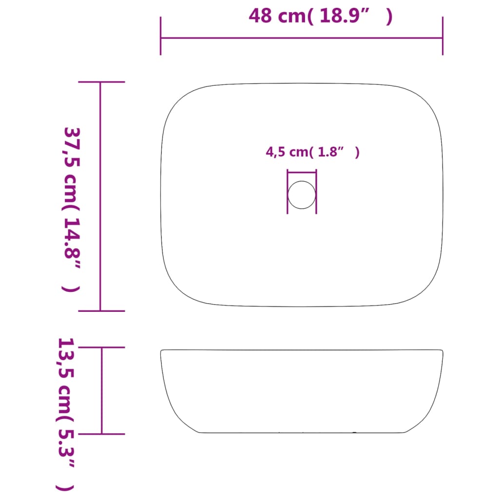 Countertop Basin Grey and Black Rectangular 48x37.5x13.5 cm Ceramic