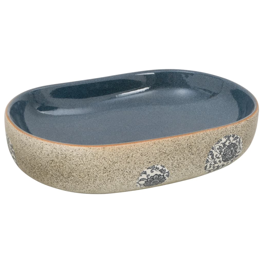 Countertop Basin Sand and Blue Oval 59x40x14 cm Ceramic