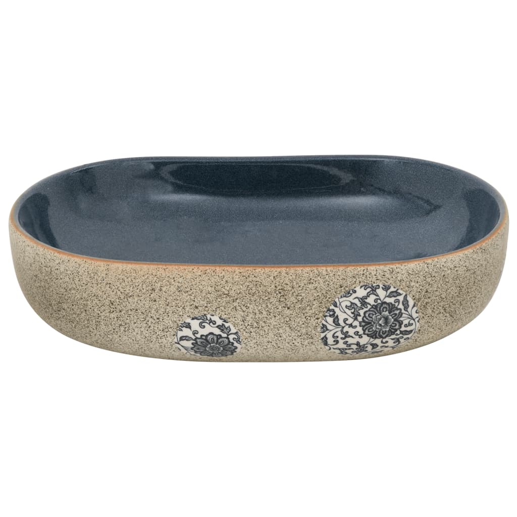 Countertop Basin Sand and Blue Oval 59x40x14 cm Ceramic