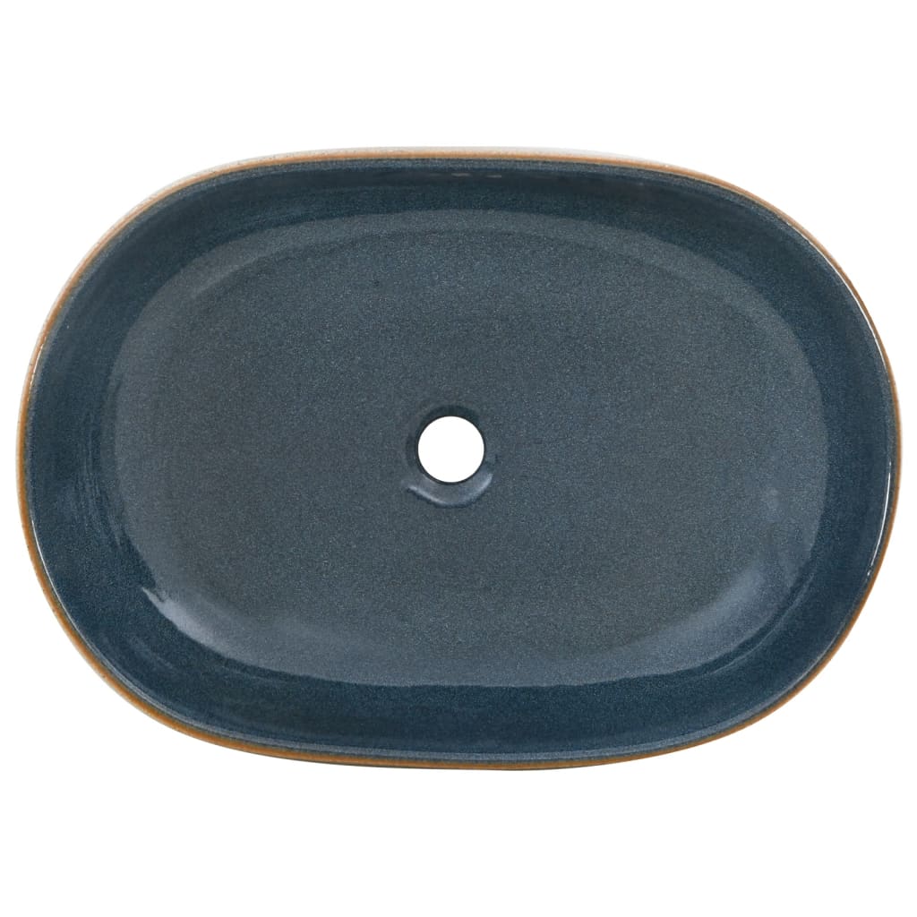 Countertop Basin Sand and Blue Oval 59x40x14 cm Ceramic