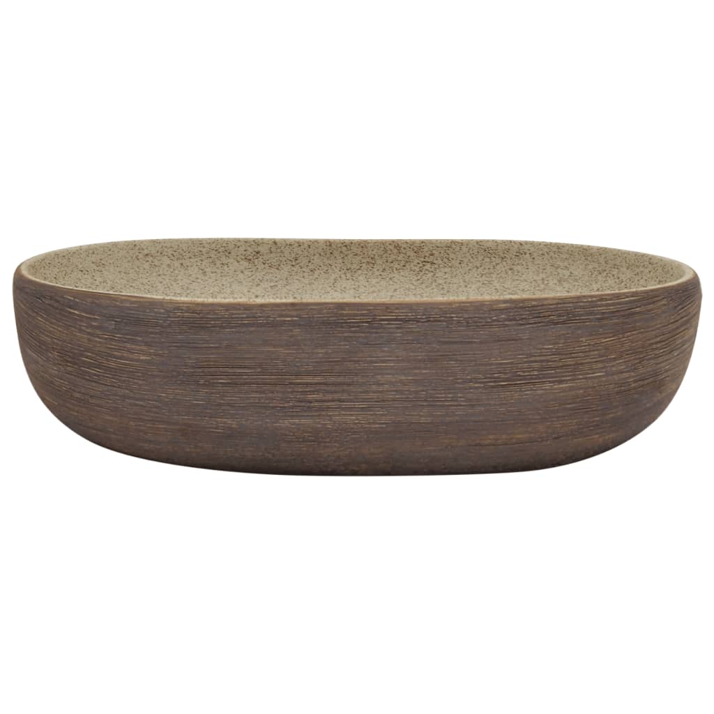 Countertop Basin Sand and Brown Oval 59x40x14 cm Ceramic