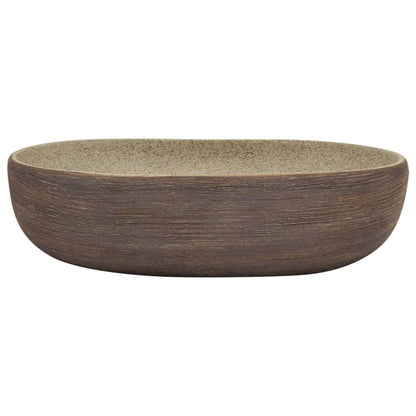 Countertop Basin Sand and Brown Oval 59x40x14 cm Ceramic