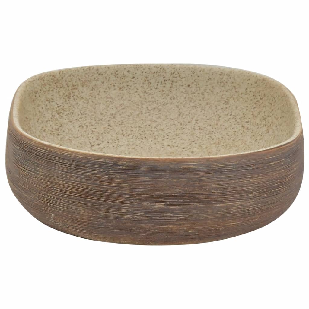 Countertop Basin Sand and Brown Oval 59x40x14 cm Ceramic