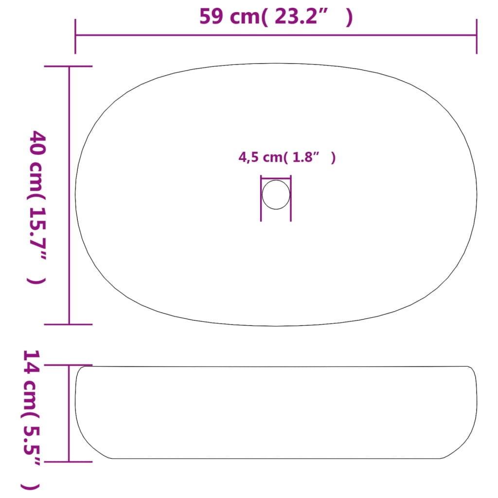 Countertop Basin Sand and Brown Oval 59x40x14 cm Ceramic