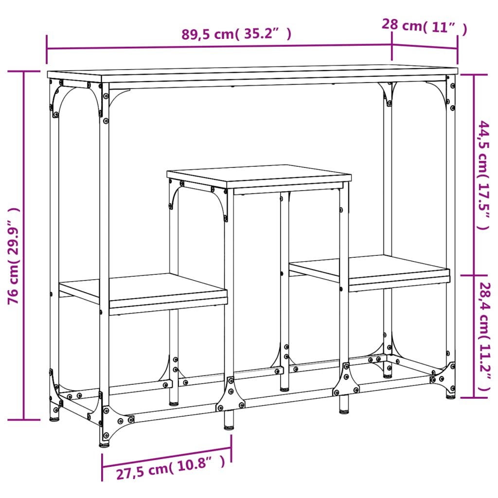 Console Table Grey Sonoma 89.5x28x76 cm Engineered Wood