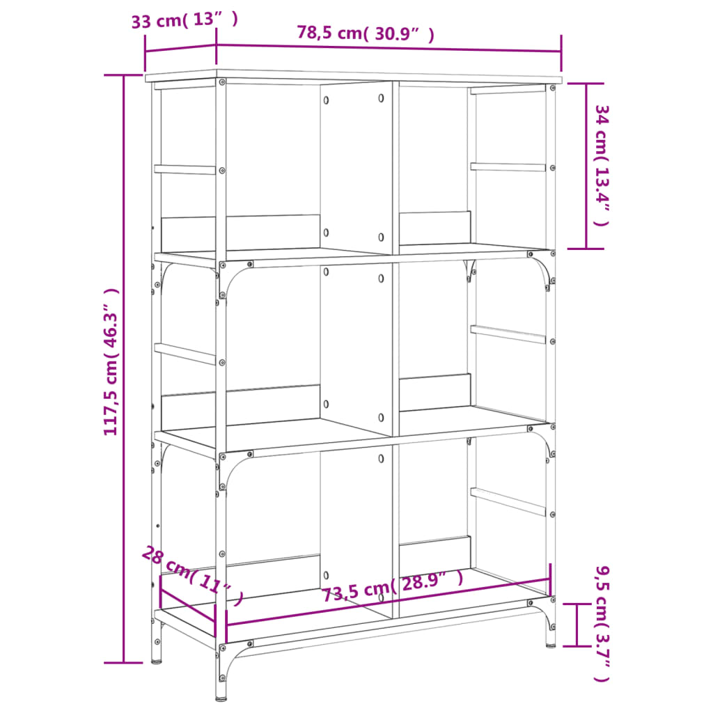 Bookshelf Black 78.5x33x117.5 cm Engineered Wood