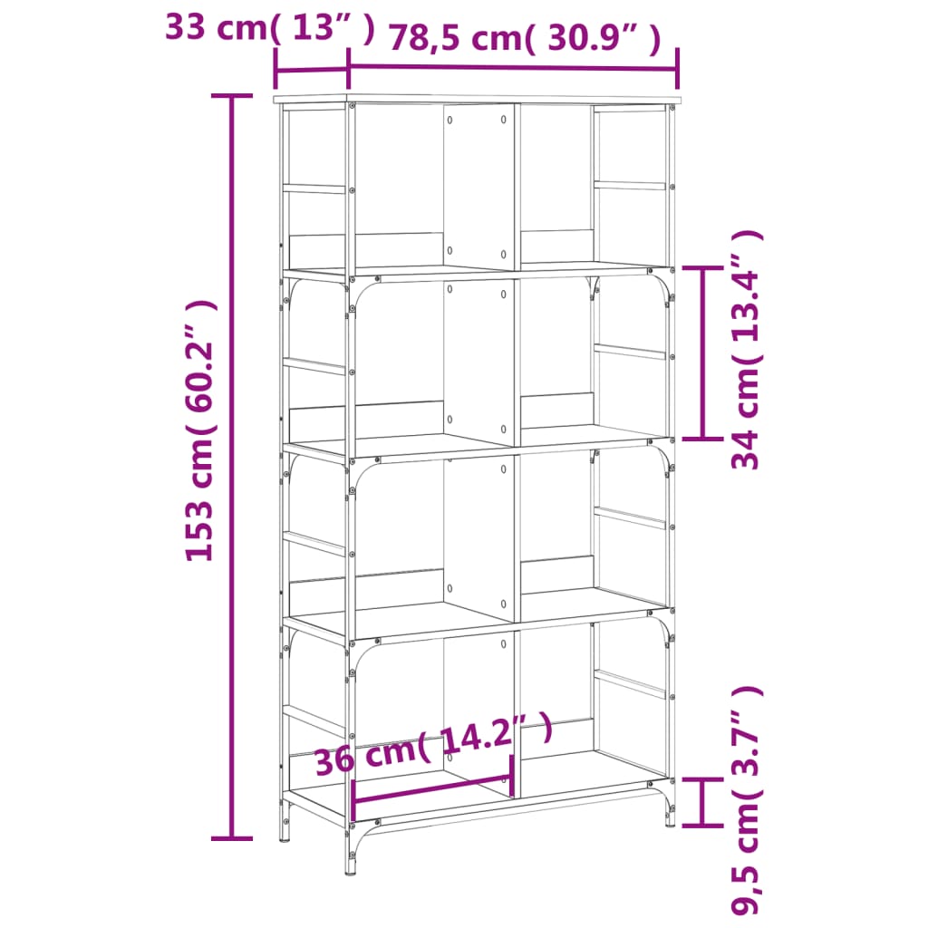 Bookshelf Black 78.5x33x153 cm Engineered Wood