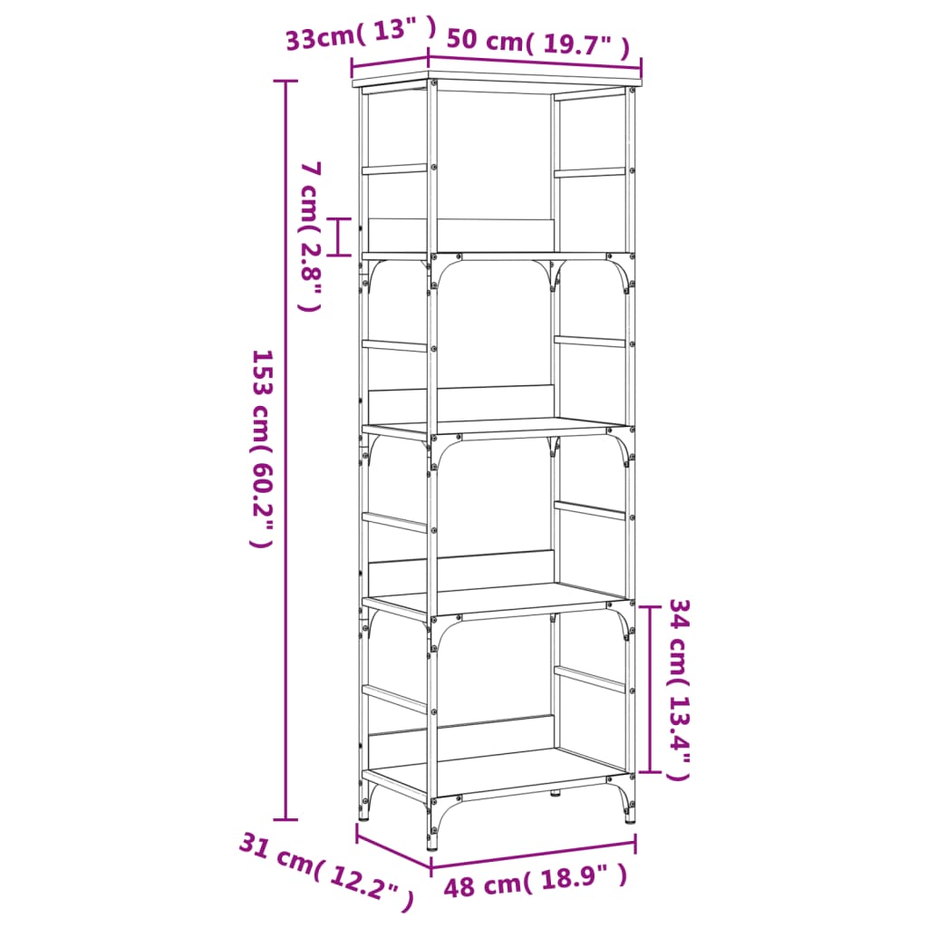 Bookshelf Grey Sonoma 50x33x153 cm Engineered Wood