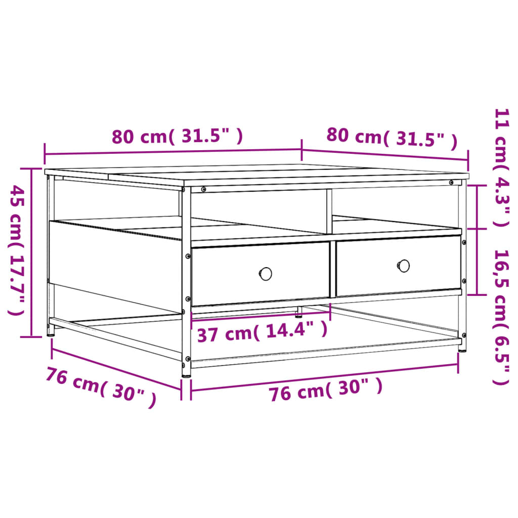 Coffee Table Smoked Oak 80x80x45 cm Engineered Wood