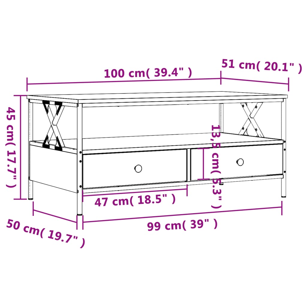 Coffee Table Black 100x51x45 cm Engineered Wood