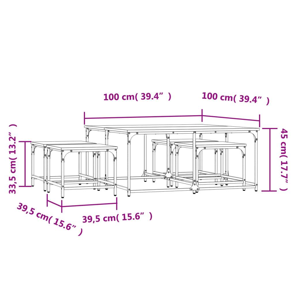 Nesting Coffee Tables 5 pcs Smoked Oak Engineered Wood