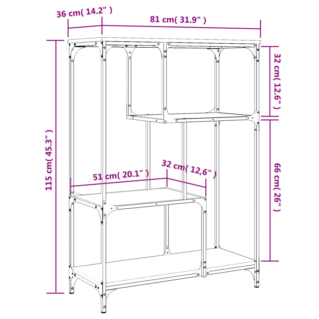 Bookshelf Smoked Oak 81x36x115 cm Engineered Wood and Steel