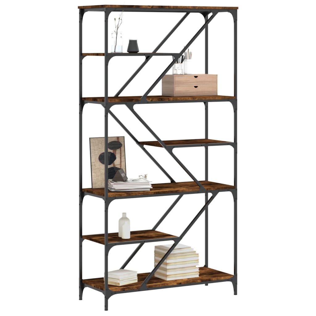 Bookshelf Smoked Oak 91x36x176 cm Engineered Wood and Steel