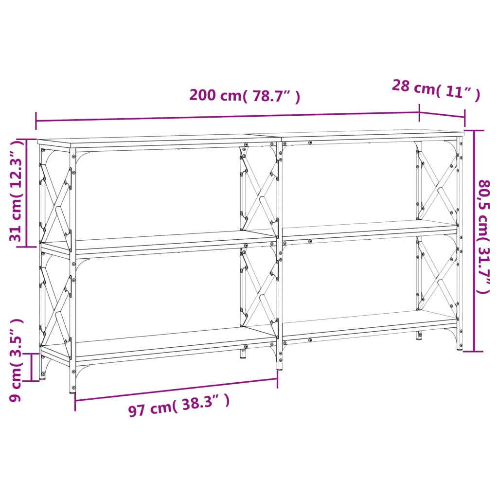 Console Table Brown Oak 200x28x80.5 cm Engineered Wood