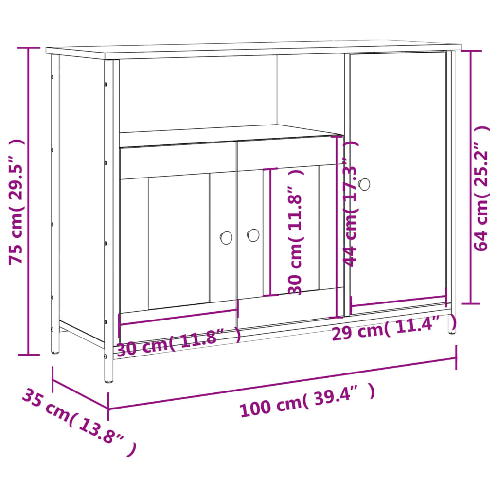 Sideboard Grey Sonoma 100x35x75 cm Engineered Wood