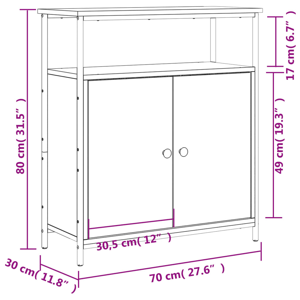 Sideboard Black 70x30x80 cm Engineered Wood