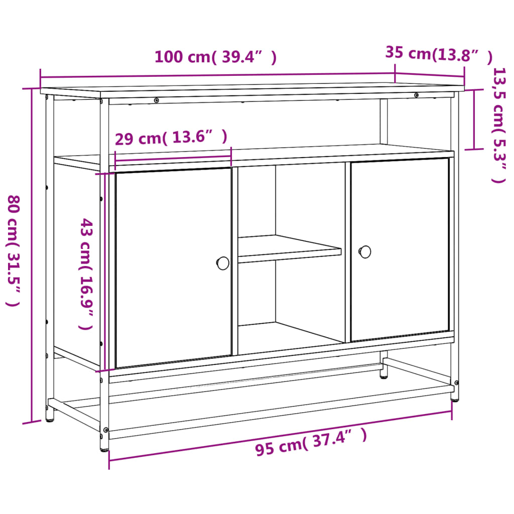 Sideboard Black 100x35x80 cm Engineered Wood