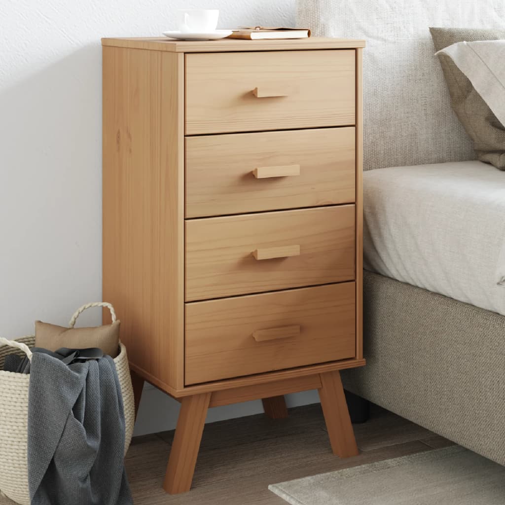 Bedside Cabinet OLDEN Brown Solid Wood Pine