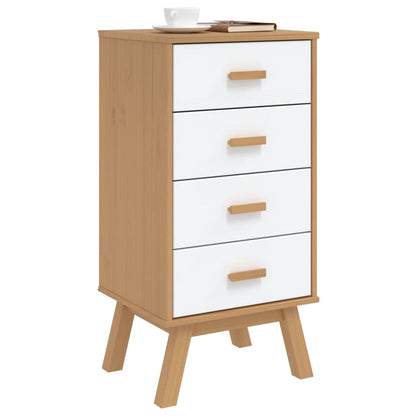 Bedside Cabinet OLDEN White and Brown Solid Wood Pine