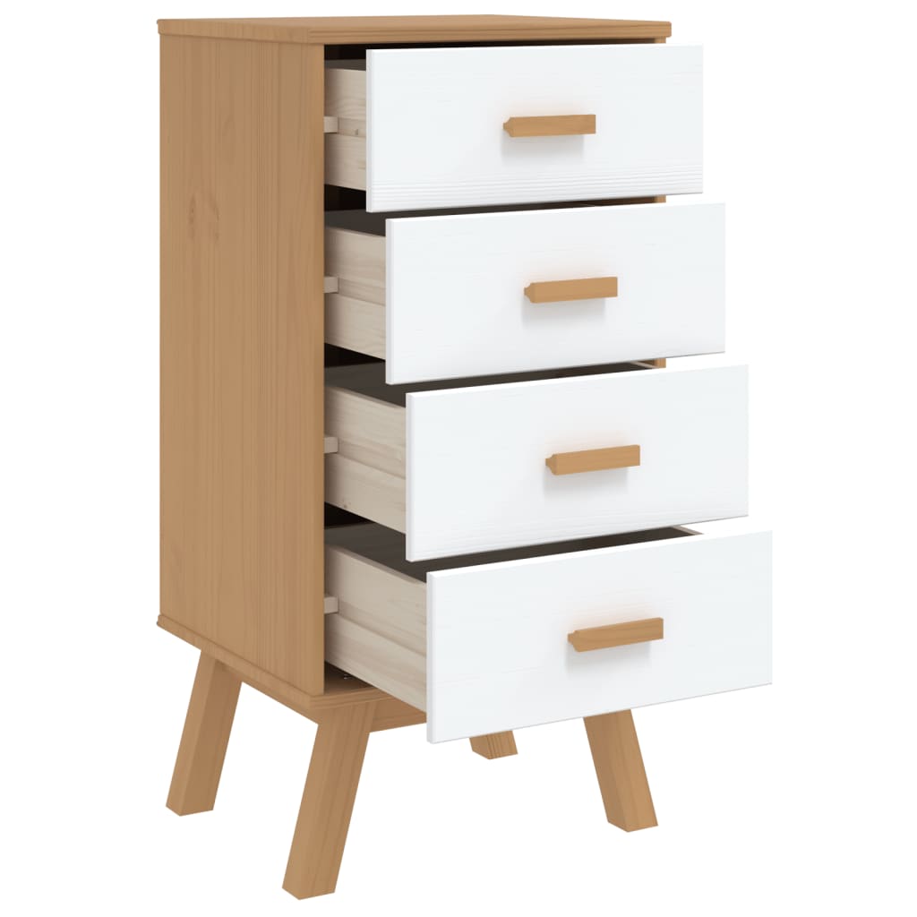 Bedside Cabinet OLDEN White and Brown Solid Wood Pine