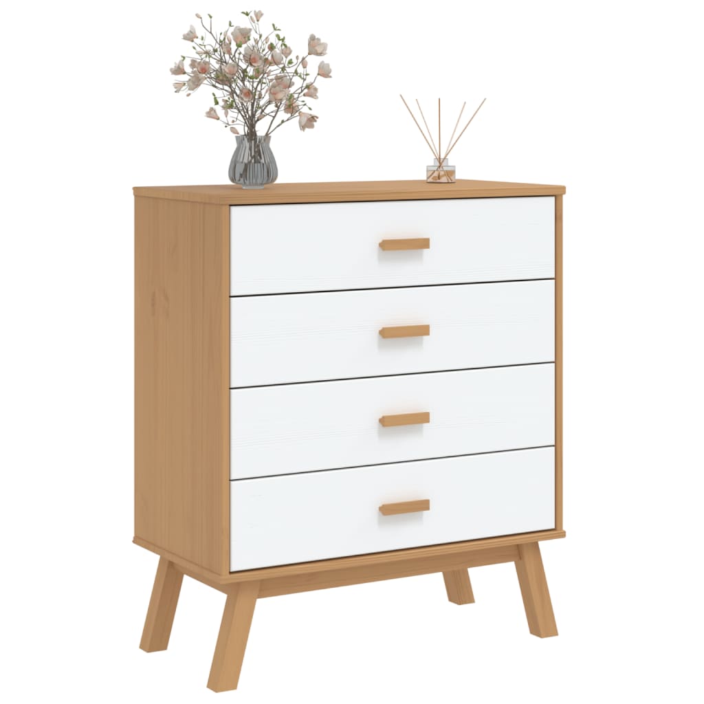 Drawer Cabinet OLDEN White and Brown Solid Wood Pine