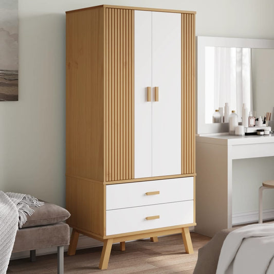 Wardrobe OLDEN White and Brown 76.5x53x172 cm Solid Wood Pine