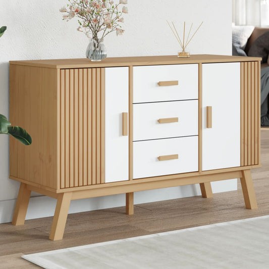 Sideboard OLDEN White and Brown 114x43x73.5cm Solid Wood Pine