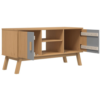 TV Cabinet OLDEN Grey and Brown 114x43x57 cm Solid Wood Pine