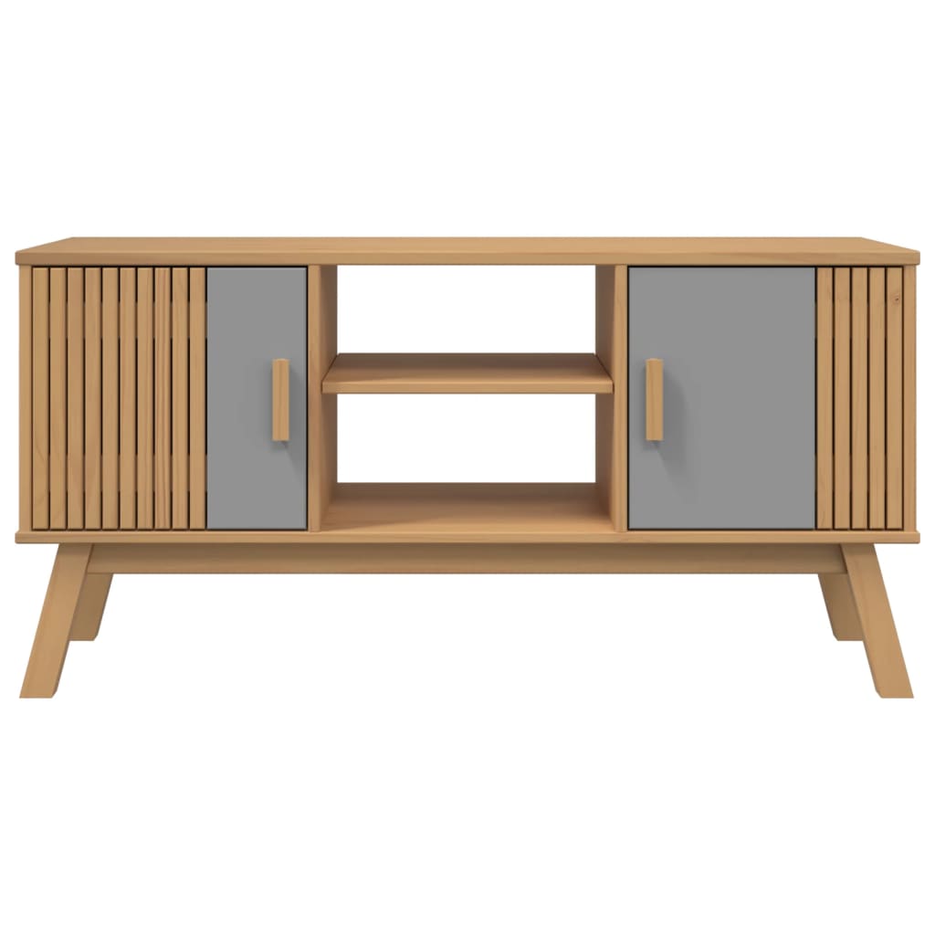 TV Cabinet OLDEN Grey and Brown 114x43x57 cm Solid Wood Pine