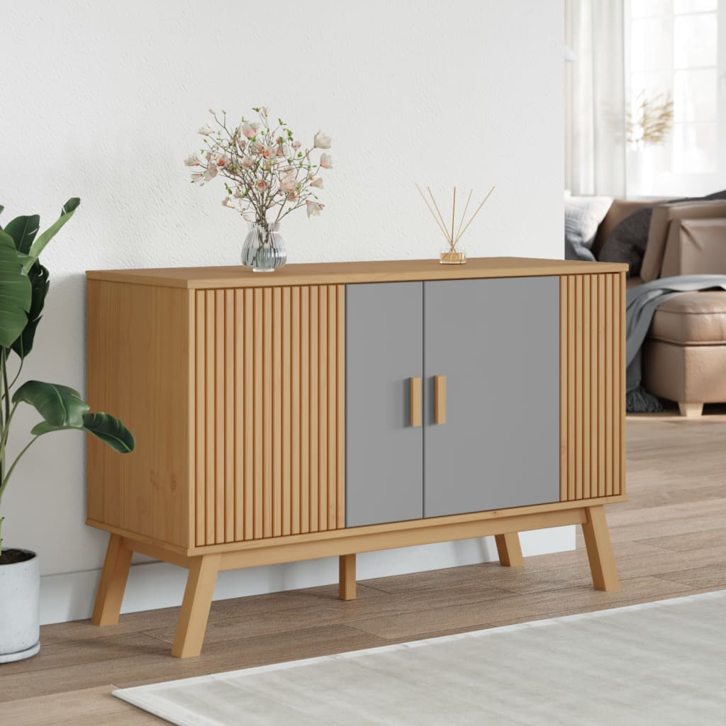 Sideboard OLDEN Grey and Brown 114x43x73.5 cm Solid Wood Pine