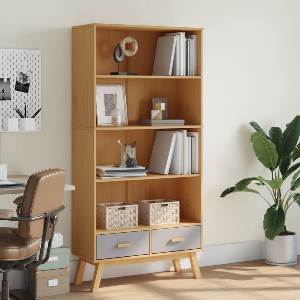 Bookcase 4-Tier OLDEN Grey and Brown Solid Wood Pine