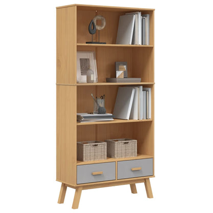 Bookcase 4-Tier OLDEN Grey and Brown Solid Wood Pine