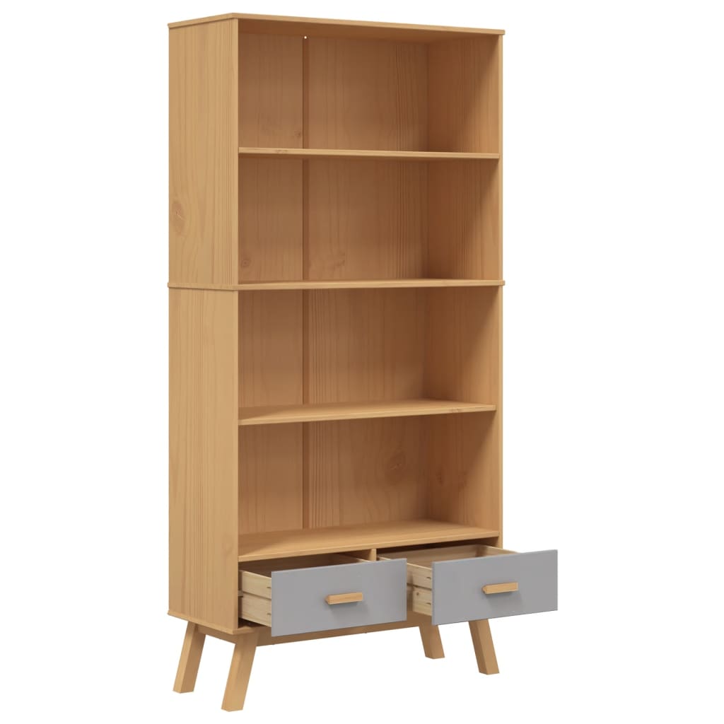 Bookcase 4-Tier OLDEN Grey and Brown Solid Wood Pine