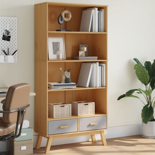 Bookcase 4-Tier OLDEN Grey and Brown Solid Wood Pine