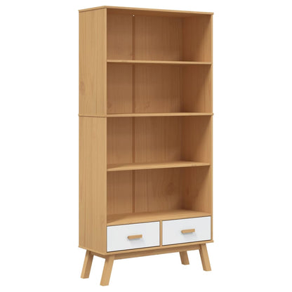 Bookcase 4-Tier OLDEN White and Brown Solid Wood Pine