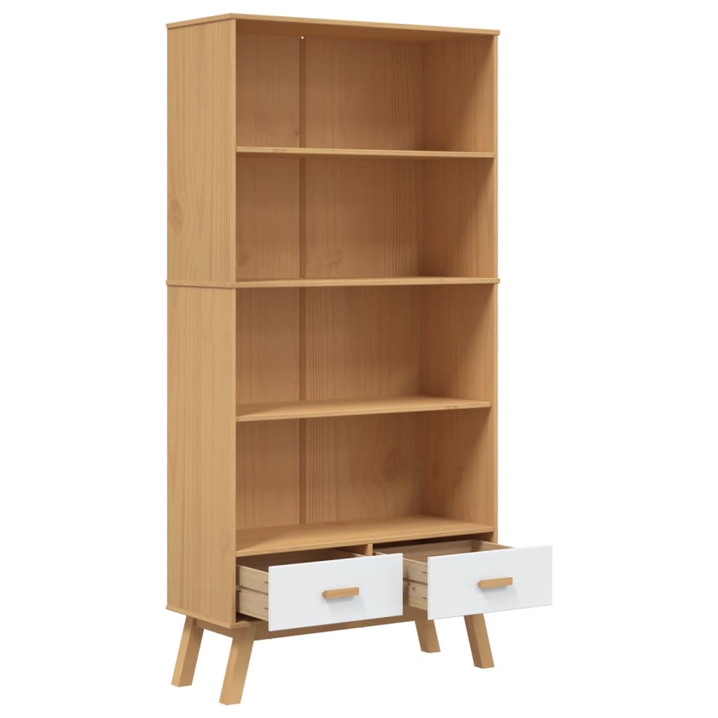 Bookcase 4-Tier OLDEN White and Brown Solid Wood Pine