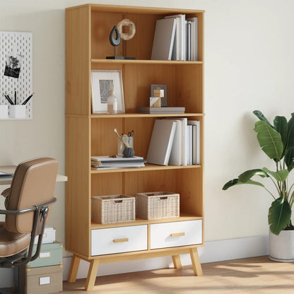 Bookcase 4-Tier OLDEN White and Brown Solid Wood Pine