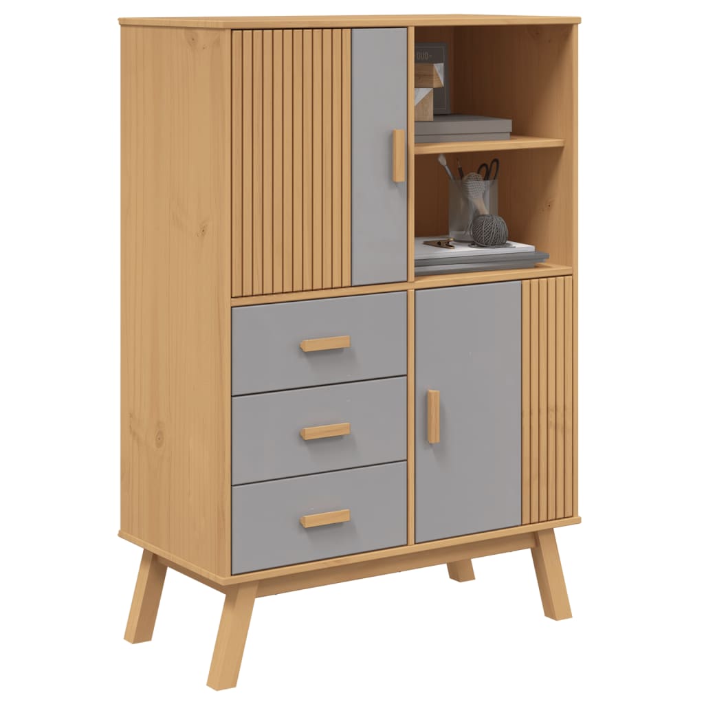 Highboard OLDEN Grey and Brown 85x43x125 cm Solid Wood Pine