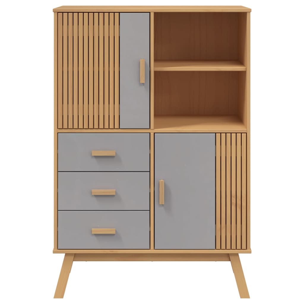 Highboard OLDEN Grey and Brown 85x43x125 cm Solid Wood Pine