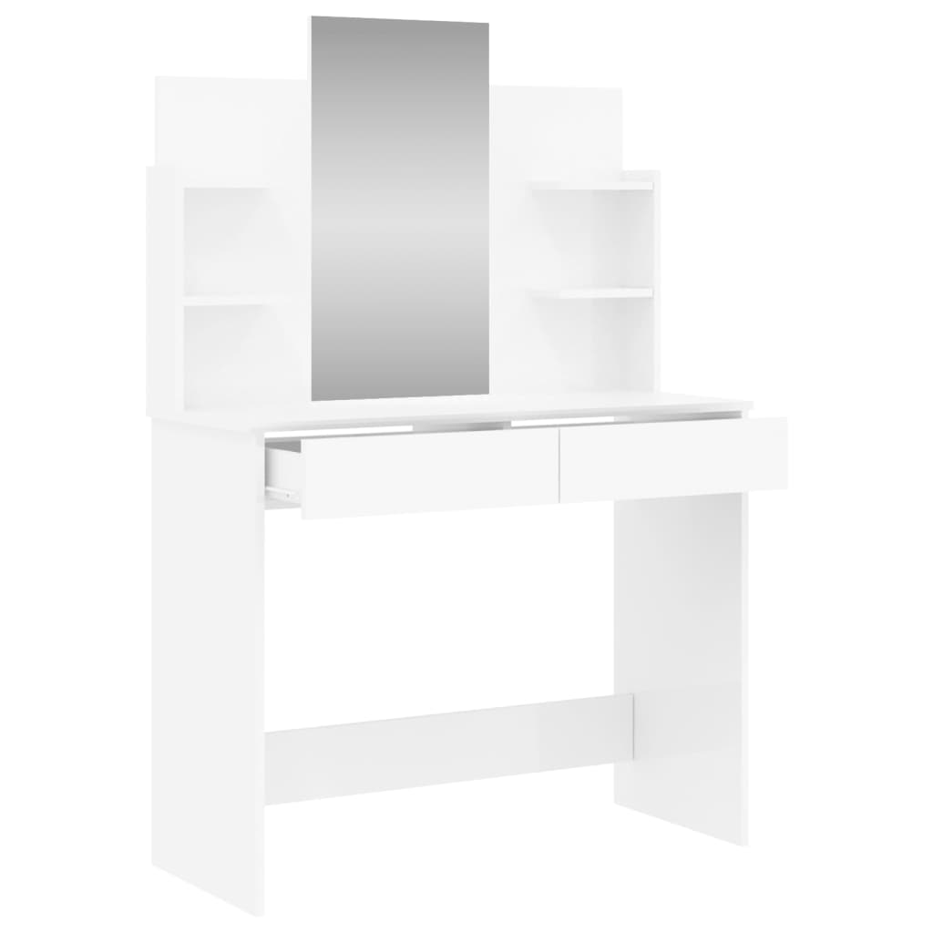 Dressing Table with Mirror High Gloss White 96x39x142 cm