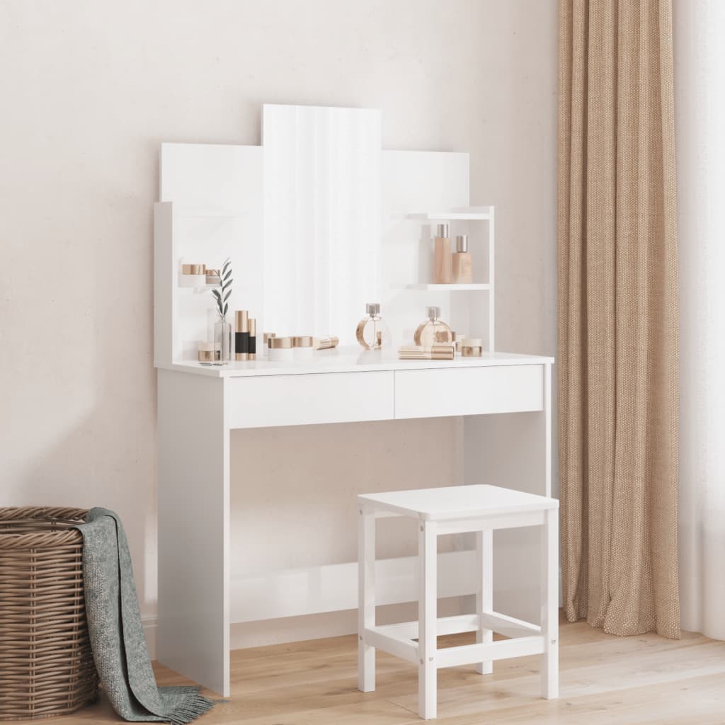 Dressing Table with Mirror High Gloss White 96x39x142 cm