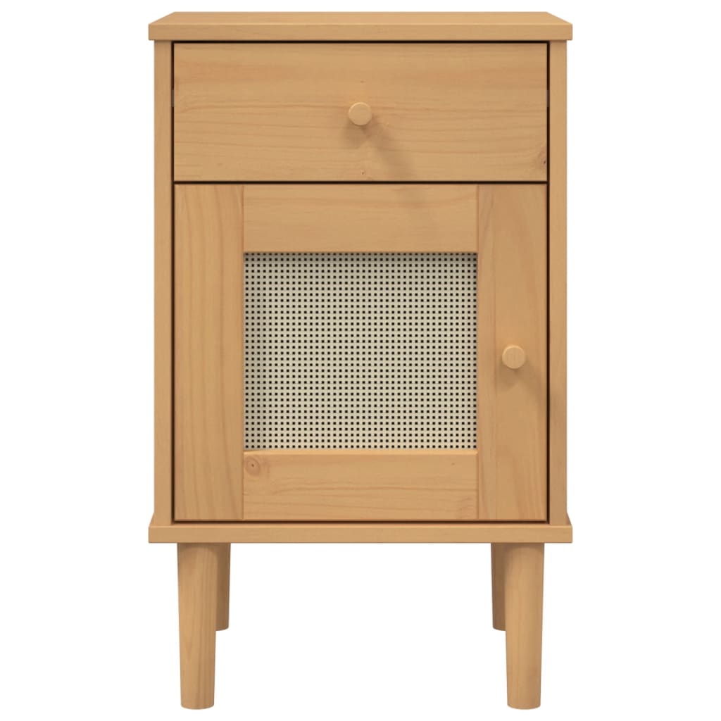 Bedside Cabinet SENJA Rattan Look Brown 40x35x65 cm Solid Wood Pine