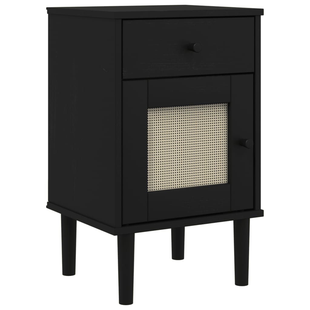 Bedside Cabinet SENJA Rattan Look Black 40x35x65 cm Solid Wood Pine